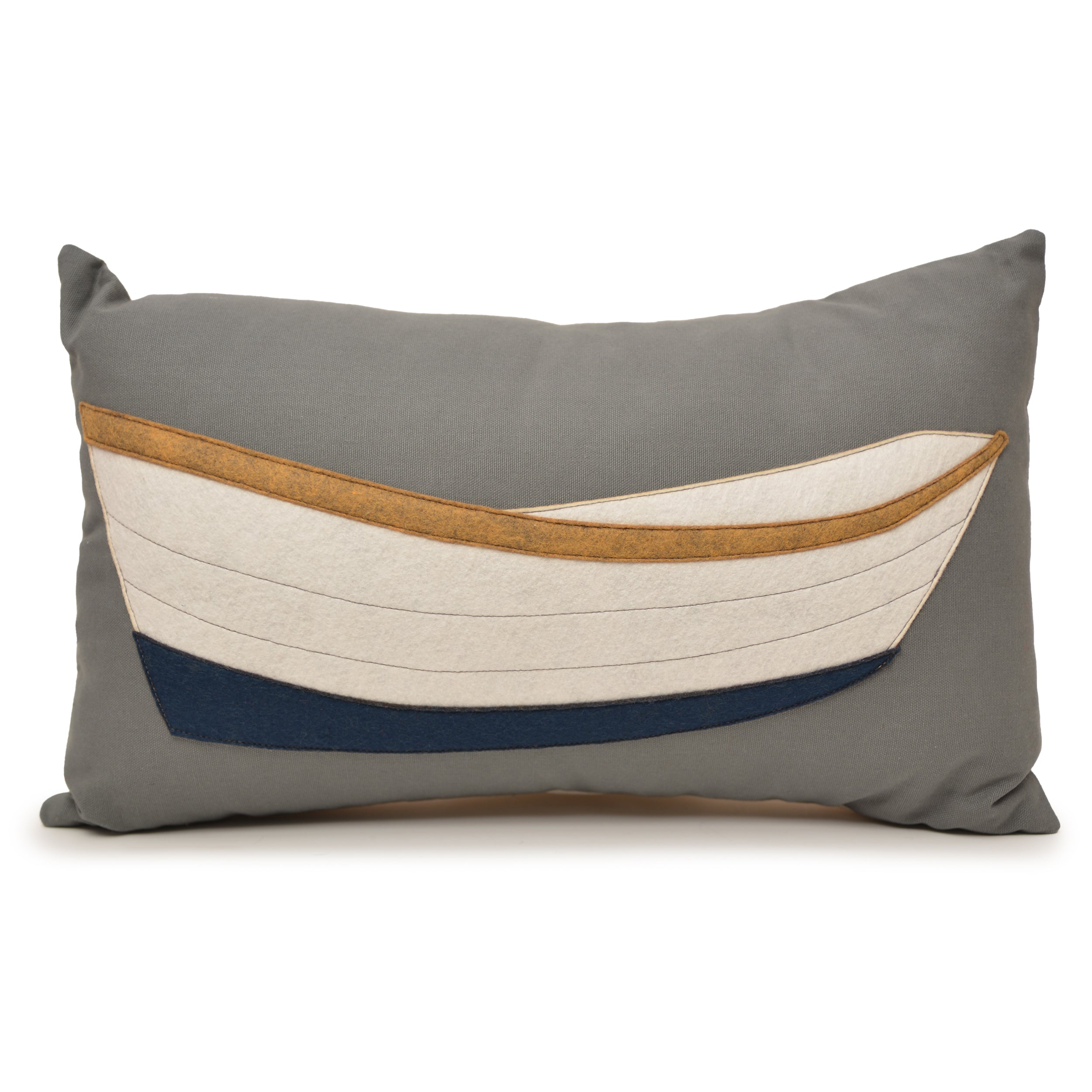 14X21" DORY boat lumbar pillow - white on grey