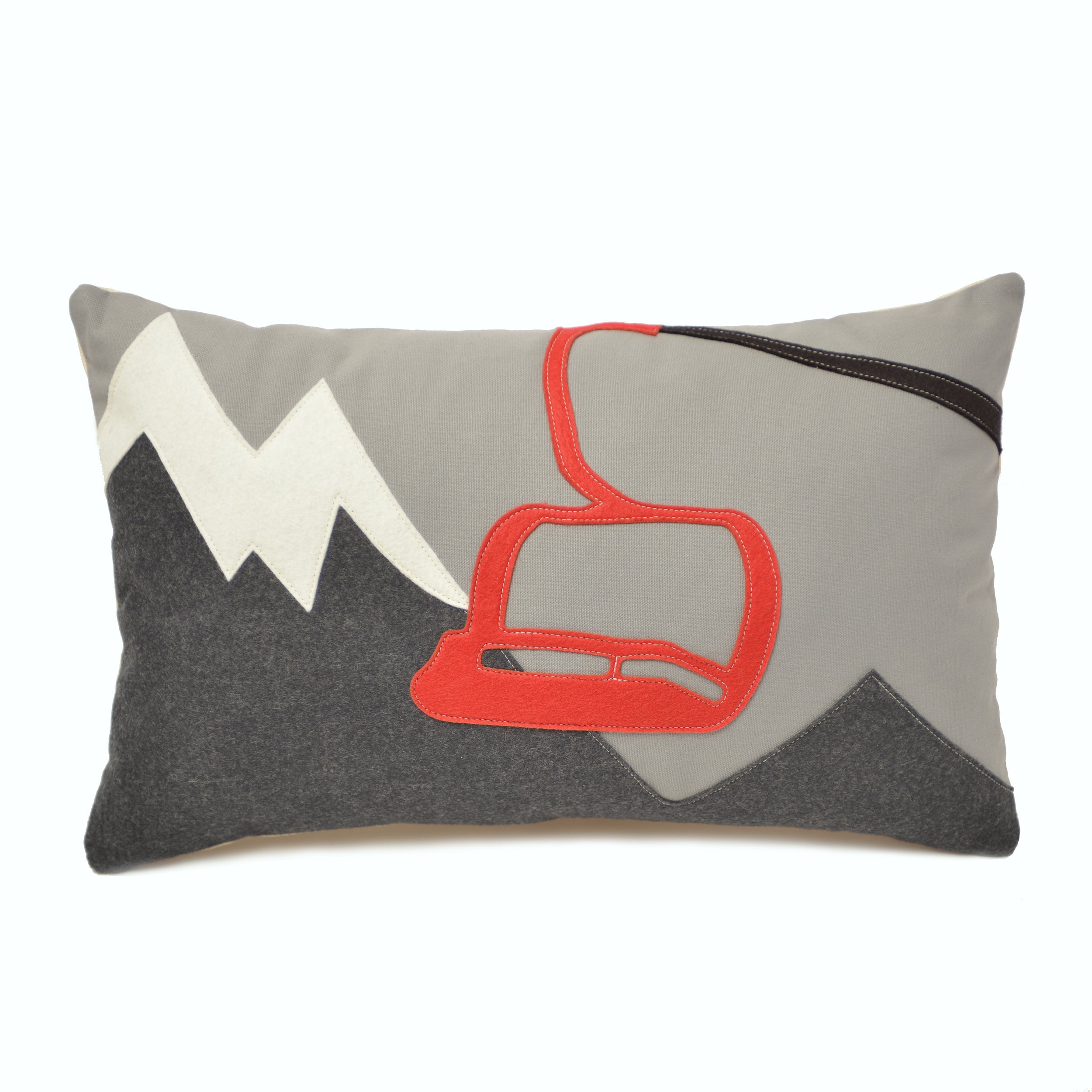 14x21" red chairlift on mountains lumbar pillow, GREY