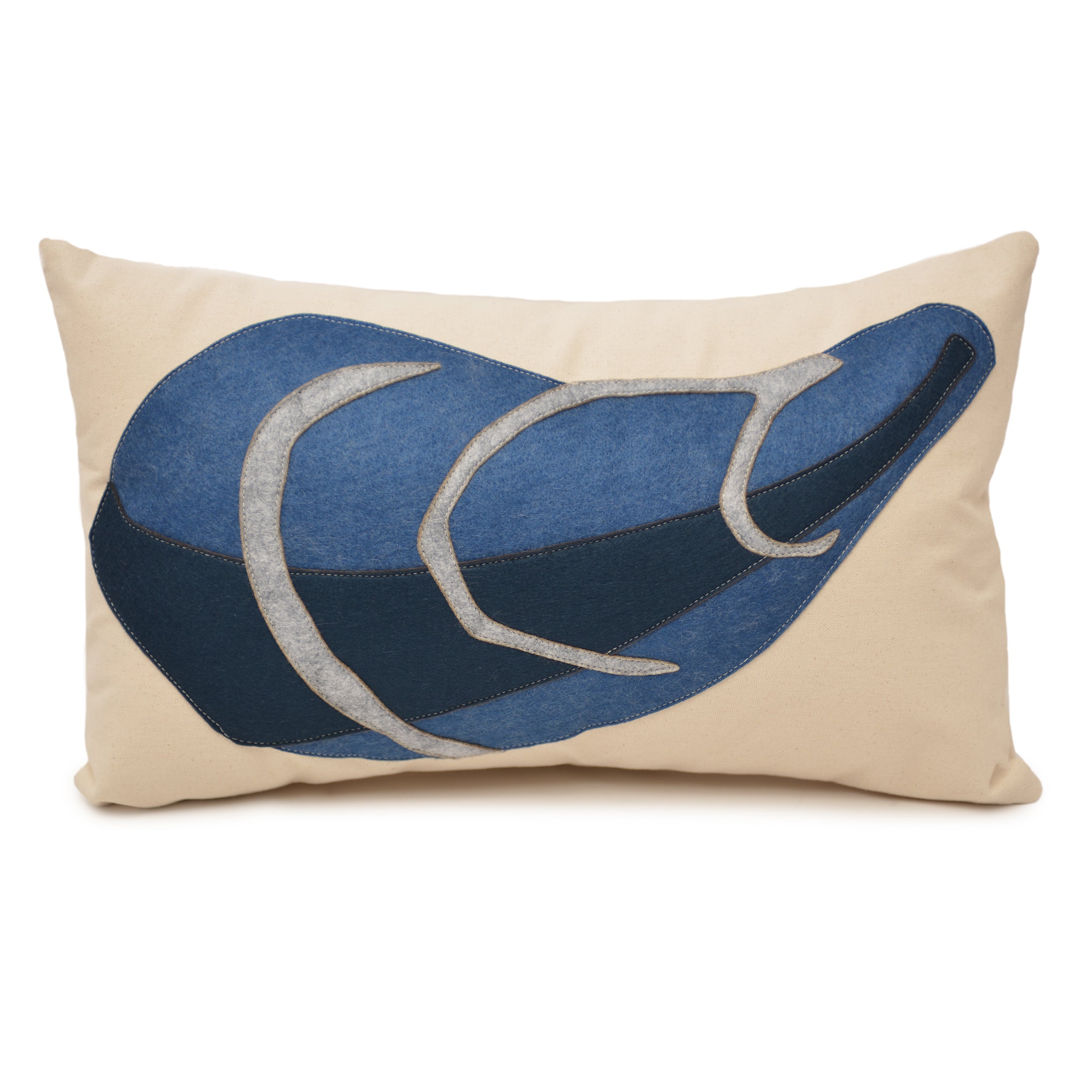 14X21" Mussel shell lumbar pillow - blues + grey