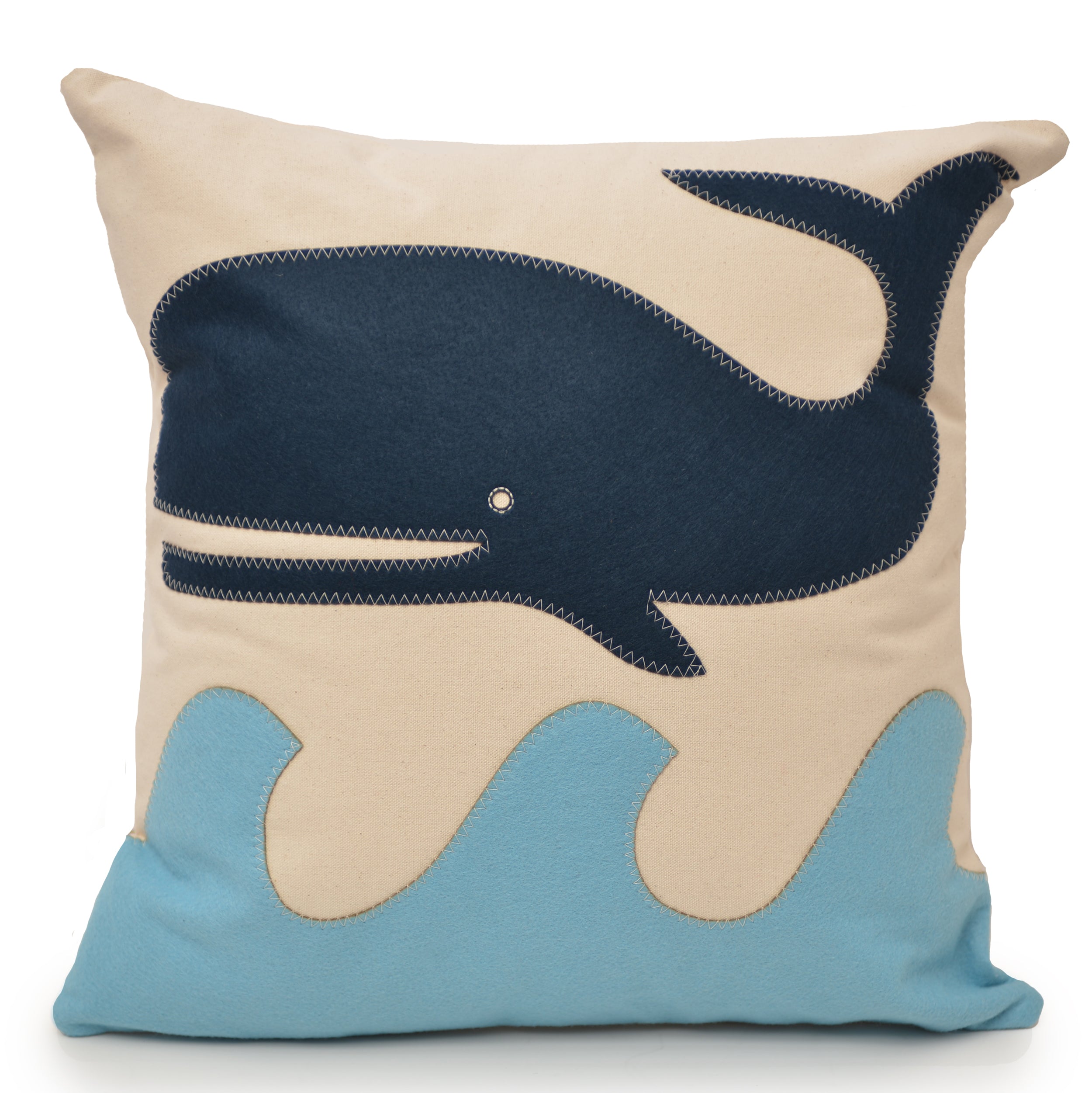 21" Ollie the Whale on blue waves oversized pillow