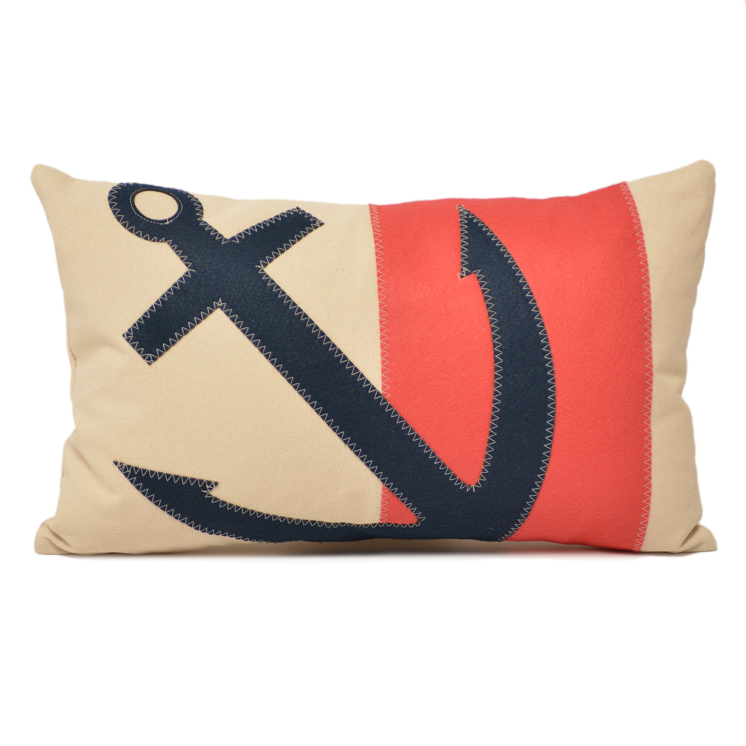 14X21" Angled Anchor Lumbar Pillow - Navy + Coral