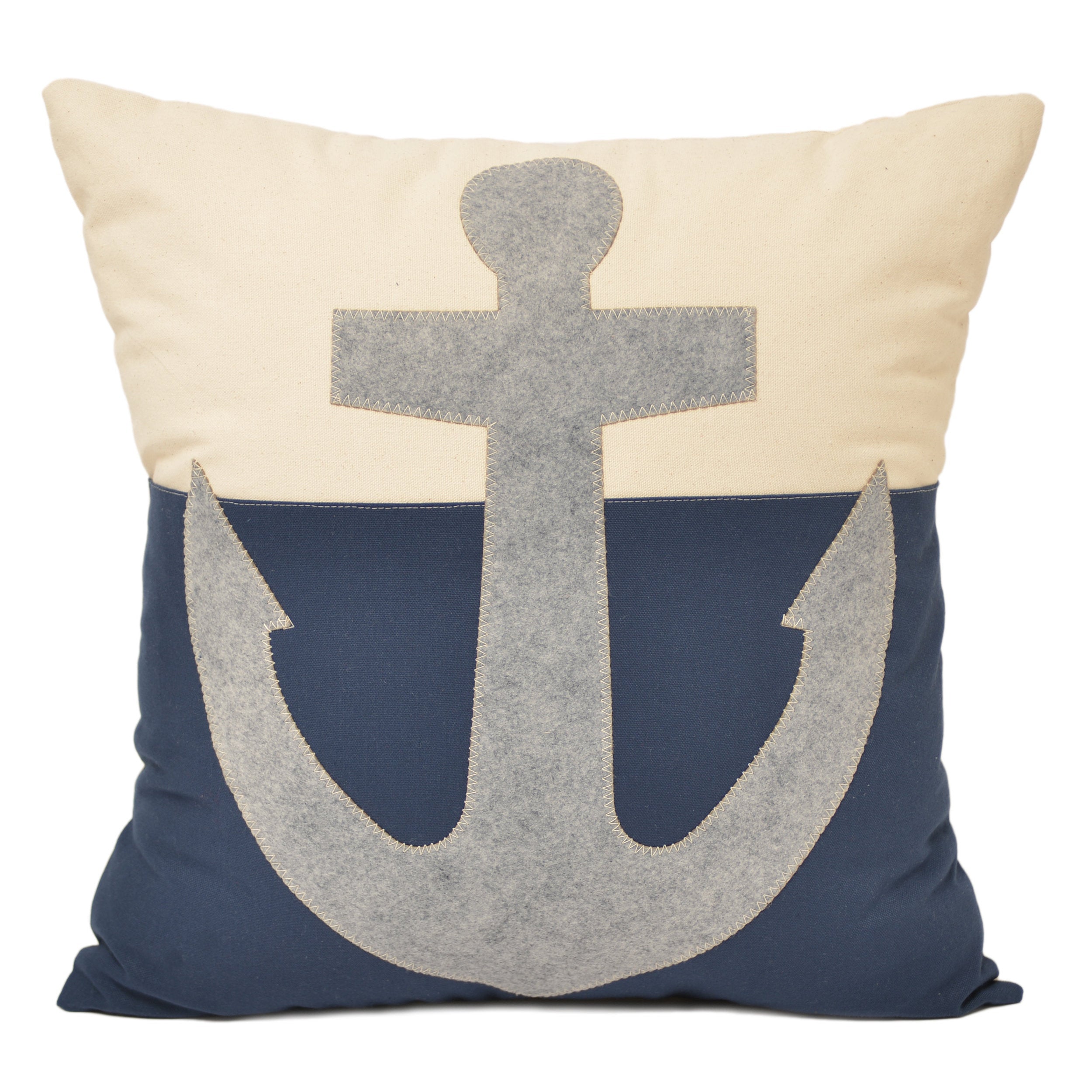 21" The Big Anchor Pillow - Grey on Navy Color Block