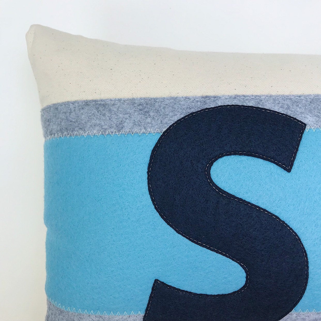 14x21" SKI Stripe pillow - Navy + Sky + Grey