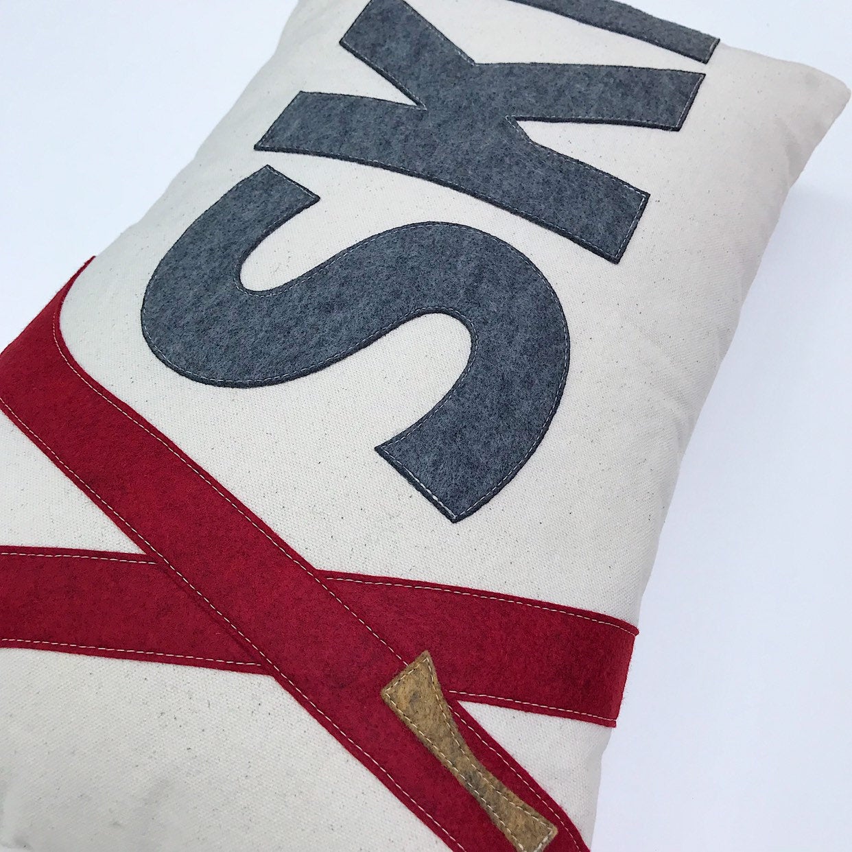 14x21" SKI with red crossed skis lumbar pillow