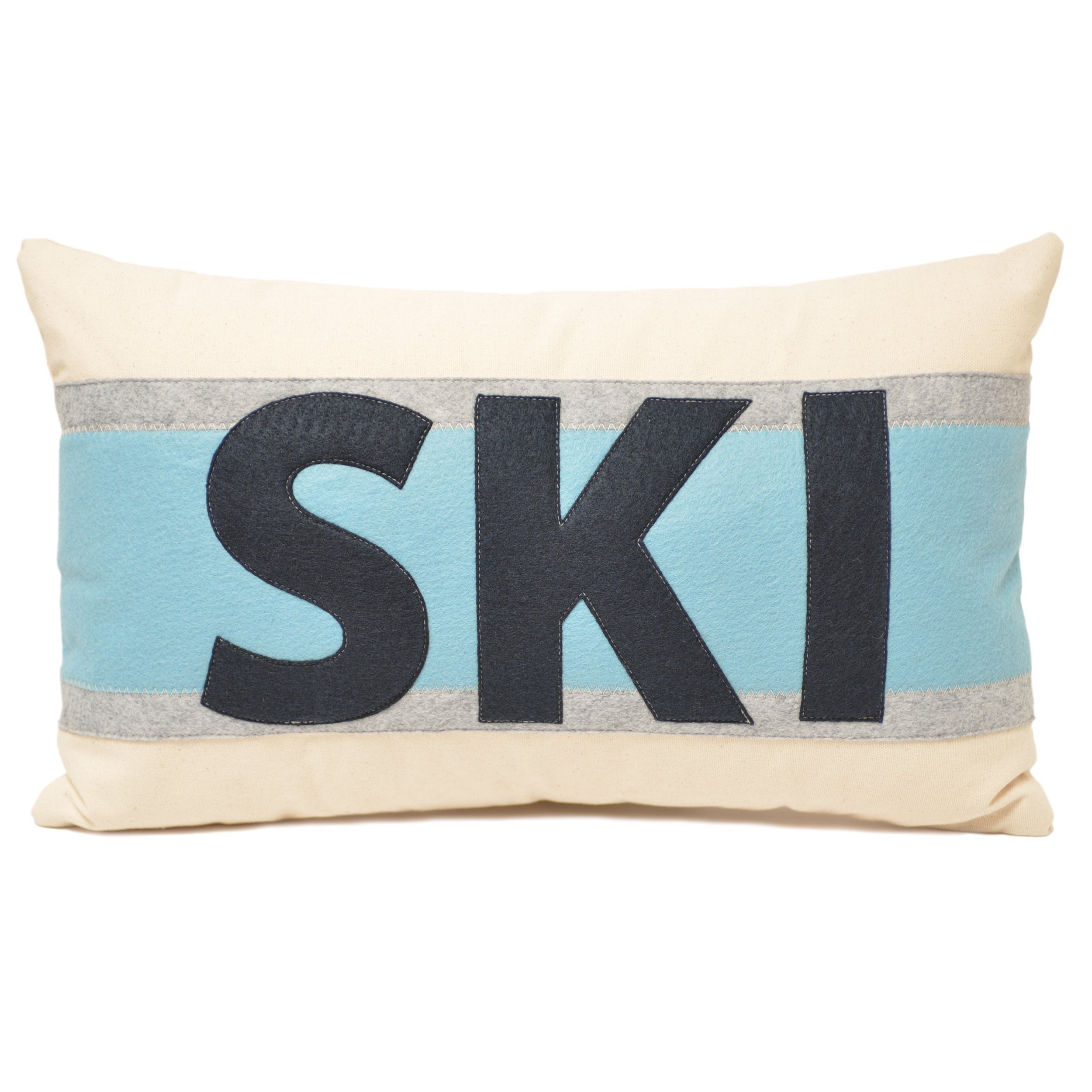 14x21" SKI Stripe pillow - Navy + Sky + Grey