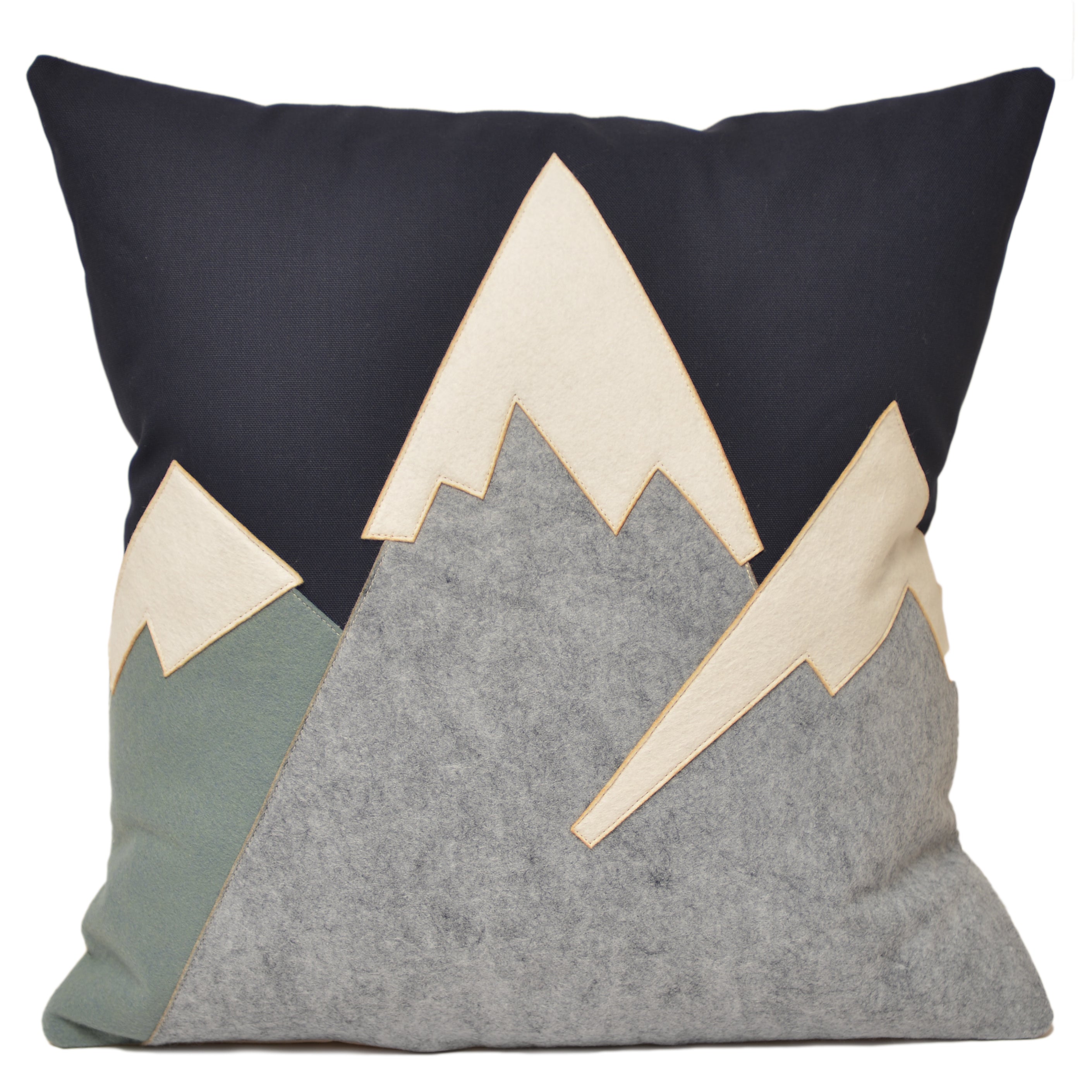 21" Grey + Navy Snowy Mountains pillow