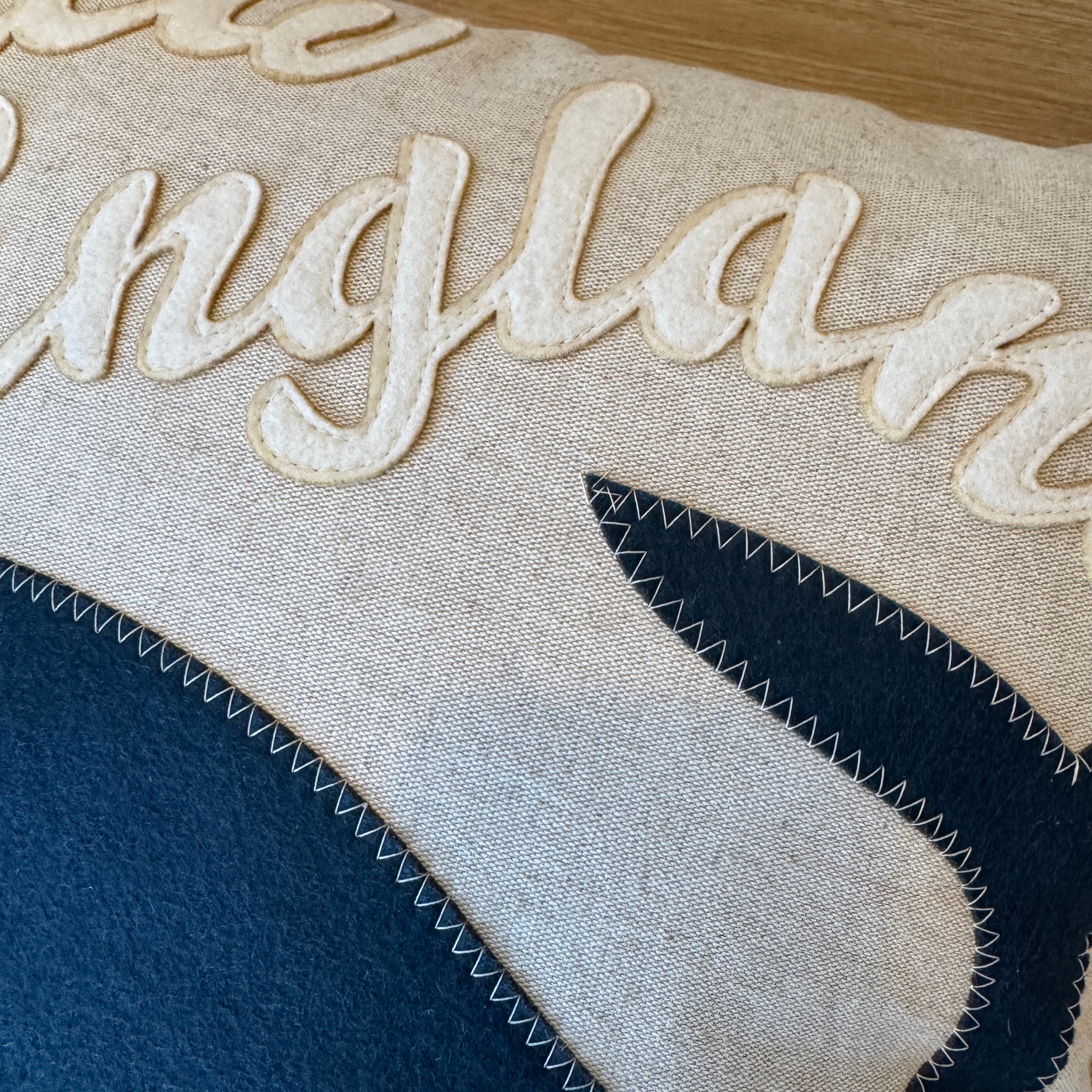 21" Ollie the Whale on blue waves with text pillow