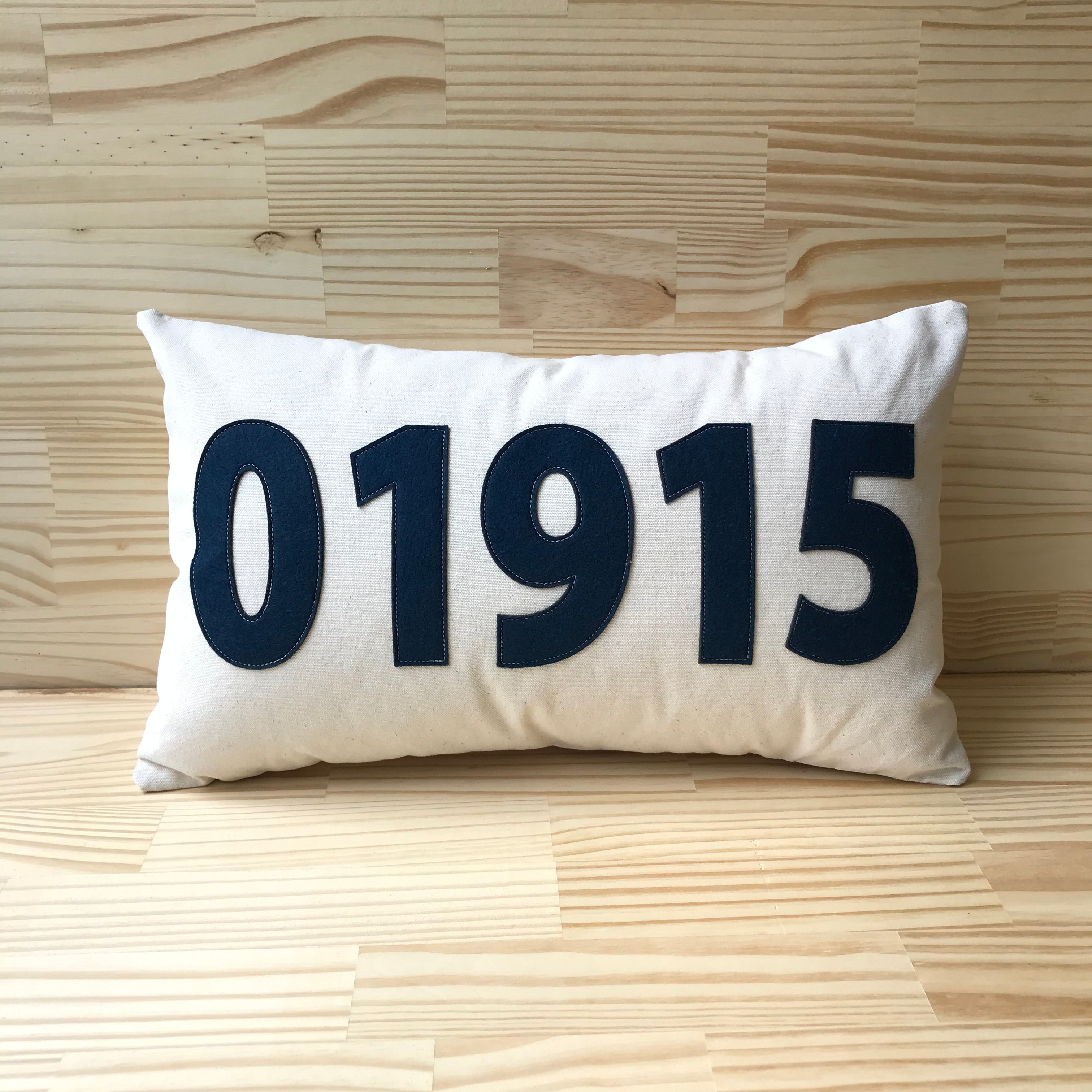 Custom Zip Code Pillow - NAVY ON NATURAL Canvas